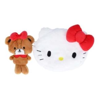 【小禮堂】Sanrio 三麗鷗 Hello Kitty 絨毛造型化妝包兩入組 好友款(平輸品)