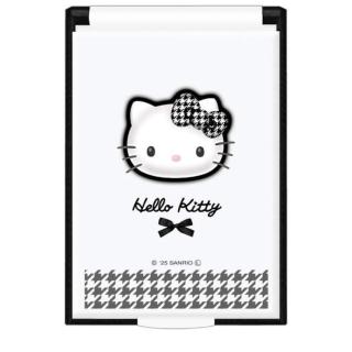 【小禮堂】Sanrio 三麗鷗 Hello Kitty 塑膠方形摺疊鏡 黑白千鳥格款(平輸品)