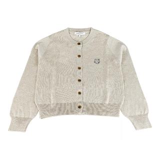 【Maison Kitsune】MAISON KITSUNE狐狸頭LOGO羊毛6鈕釦長袖圓領開襟衫(女款/淺米)