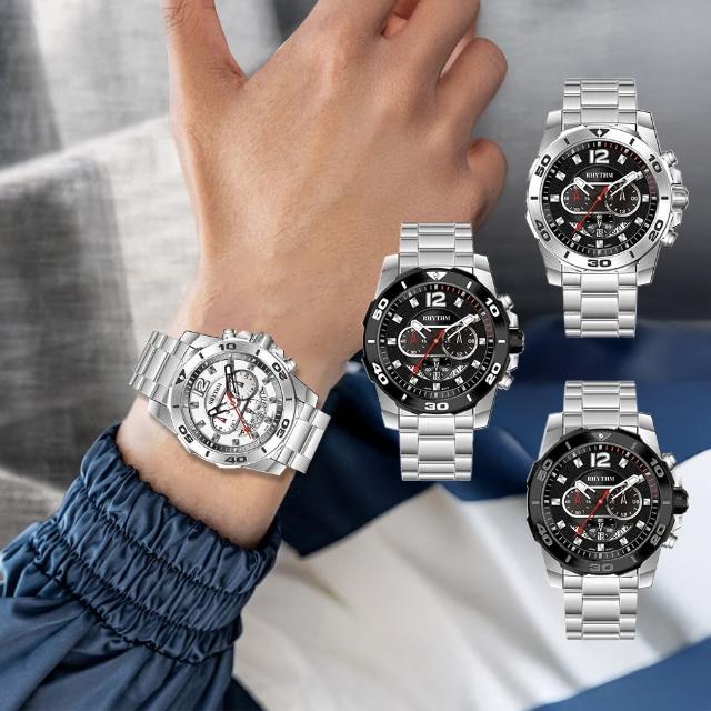 【RHYTHM 麗聲】S1408S 日本機芯 高級時尚 三眼六針 多色堆疊 不鏽鋼手錶(真三眼石英款)