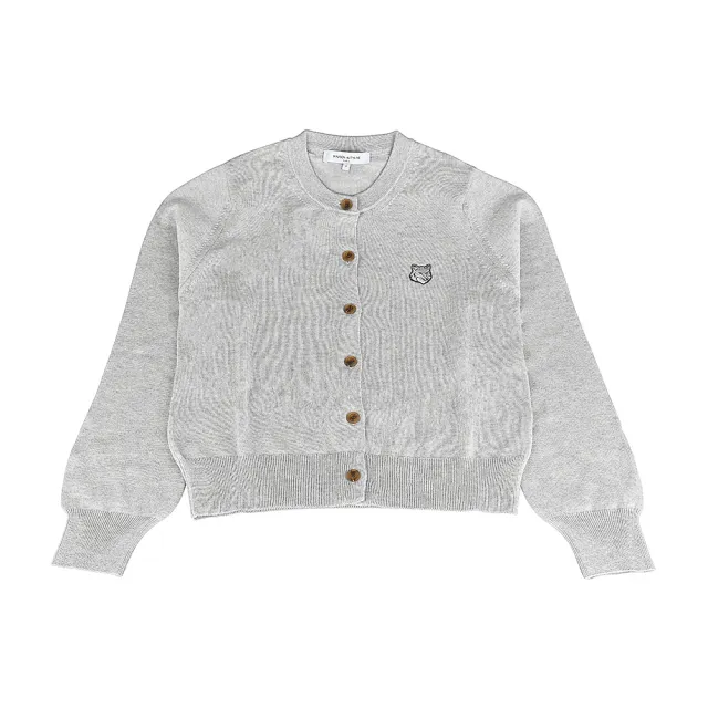 【Maison Kitsune】MAISON KITSUNE狐狸頭LOGO羊毛6鈕釦長袖圓領開襟衫(女款/淺灰)