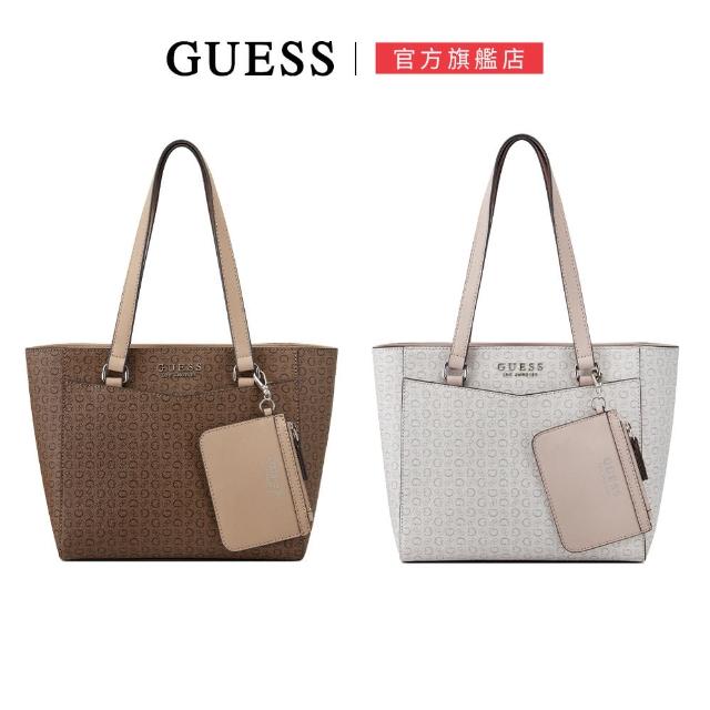 【GUESS】滿版印花扣式手提包 附零錢包(兩色任選)