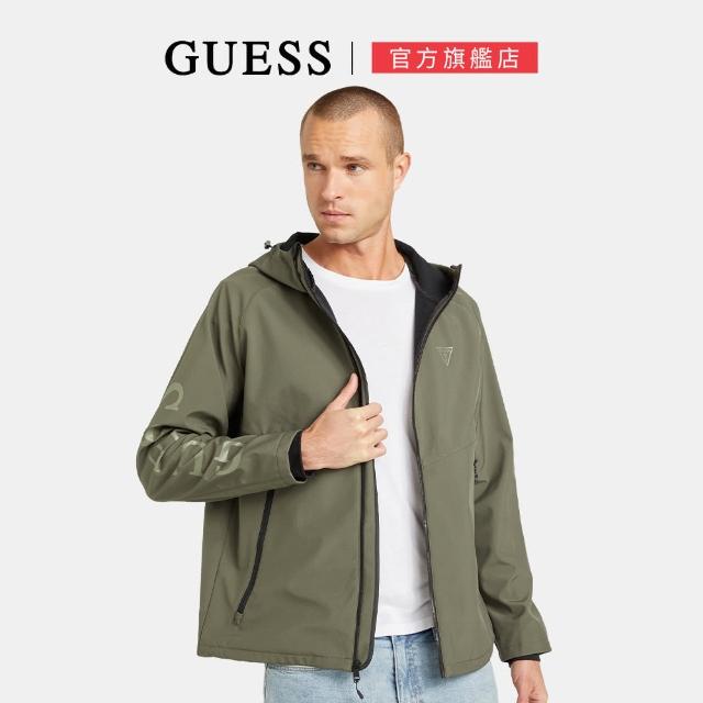 【GUESS】雙拉鍊口袋衝鋒連帽外套(綠色)