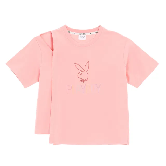 【PLAYBOY】OVERSIZE寬版落肩T-SHIRT(鮭魚粉色)
