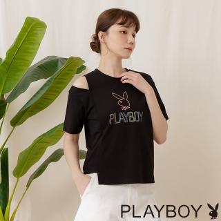 【PLAYBOY】OVERSIZE寬版落肩T-SHIRT(黑色)