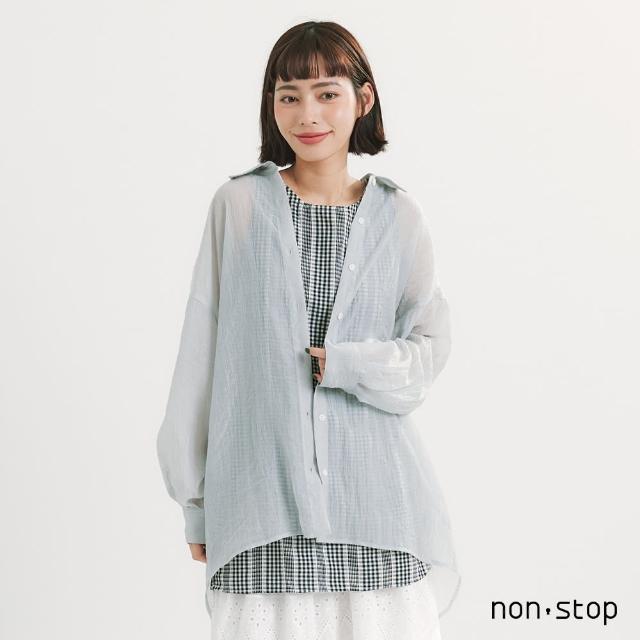 【non-stop】透膚皺紗寬鬆長版襯衫-2色