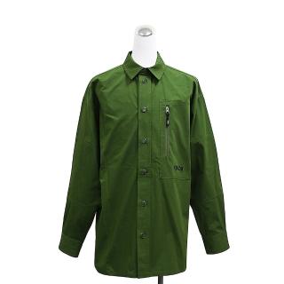 【KENZO】KENZO Boke Flower 2.0黑字印花LOGO拉鍊設計厚棉府綢Oversize長版長袖襯衫(男款/卡其綠)