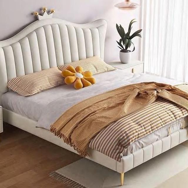 【Taoshop 淘家舖】QY - 公主風 奢華兒童實木床架 - QY-ETC026 仿真皮(236*172*135cm 不含床墊)