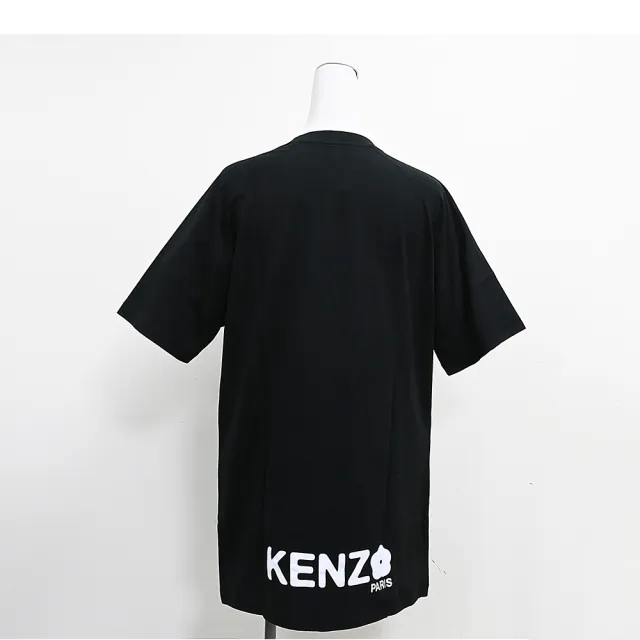 【KENZO】KENZO Boke Flower 2.0 白花布標LOGO下擺白字設計純棉短袖連身裙(女款/黑)