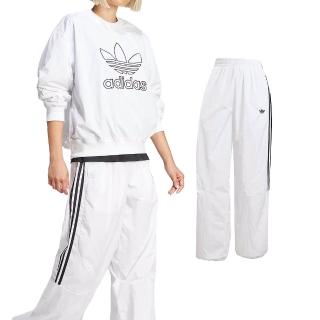 【adidas 愛迪達】Teamgeist TP 女款 白色 運動 休閒 寬鬆 三葉草 腰部鬆緊 長褲 JD0257