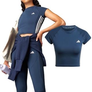 【adidas 愛迪達】HYGLM T Q1 女款 深藍色 運動 休閒 上衣 訓練 慢跑 圓領 愛迪達 短袖 JE8814