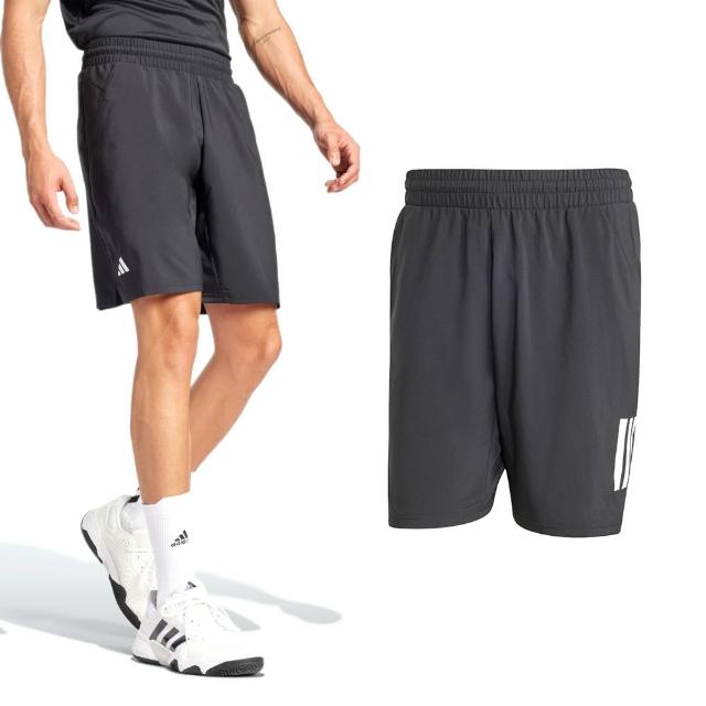 【adidas 愛迪達】Club 3STR Short 男款 黑色 運動 休閒 吸濕 排汗 亞規 7吋 短褲 JG3589
