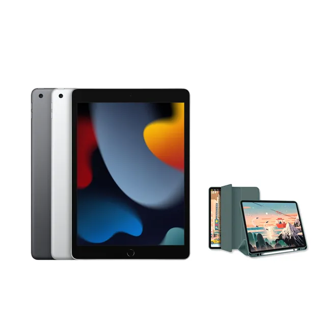 【Apple】2021 iPad 9 10.2吋/WiFi/64G 平板電腦(智慧筆槽皮套組)