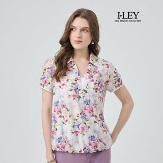 【ILEY 伊蕾】V字翻領縲縈印花上衣(桃；M-3L；1252011470)