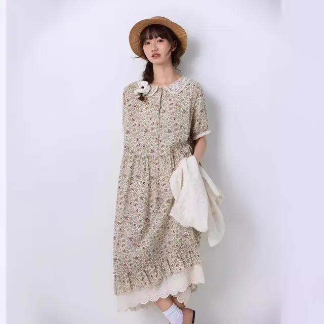 【巴黎精品】現貨+預購 女連身裙日系洋裝大尺碼長裙連衣裙A字裙休閒大碼女裝(短袖碎花寬鬆女裙子2色a1ja5)