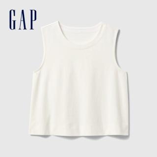 【GAP】女裝 純棉短版圓領針織背心-白色(741726)