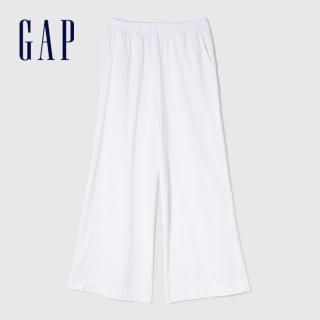 【GAP】女裝 純棉鬆緊休閒寬褲-白色(741653)