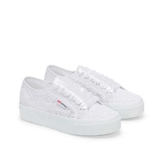 【SUPERGA】休閒鞋 女鞋 厚底鞋 2740 經典系列 蕾絲 花朵 緞帶 增高3.5cm 白 新娘鞋(S2136QW-A0A)