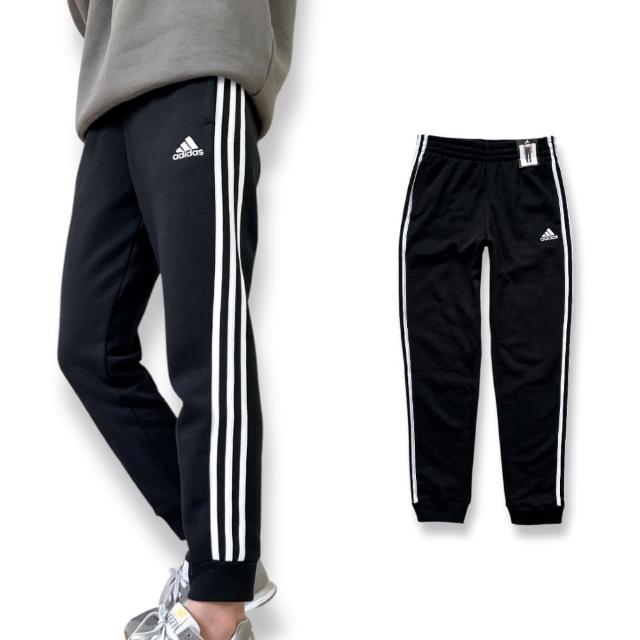 【adidas 愛迪達】青年版 男女可穿 經典三線褲 刷毛 修身縮口 休閒長褲 棉褲(AK5953)