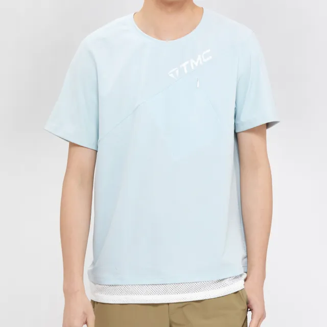 【Hang Ten】男裝-恆溫多功能-四面彈吸濕快乾隱藏口袋短袖T恤(淺藍)