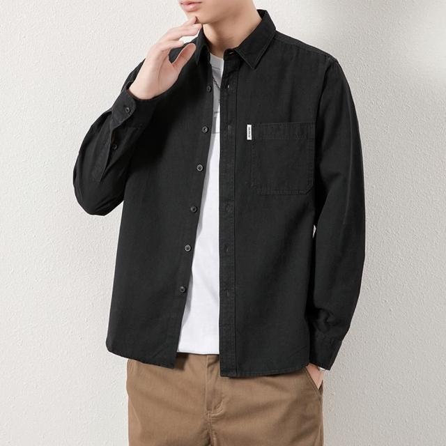 【米蘭精品】現貨+預購 襯衫長袖上衣(休閒水洗棉質工裝男裝5色74kn7)