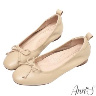 【Ann’S】甜美柔步-小羊皮真皮蝴蝶結平底鞋娃娃鞋2.5cm(杏)
