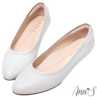 【Ann’S】高個子女孩&跟鞋初學者-通勤必備 頂級小羊皮真皮坡跟低跟包鞋3cm(灰藍)