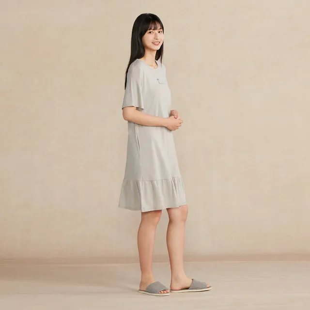 【YVONNE 以旺傢飾】竹纖維網印短袖洋裝-迷霧灰