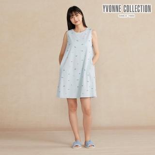 【YVONNE 以旺傢飾】鯊魚印花拼接無袖洋裝-浮水藍