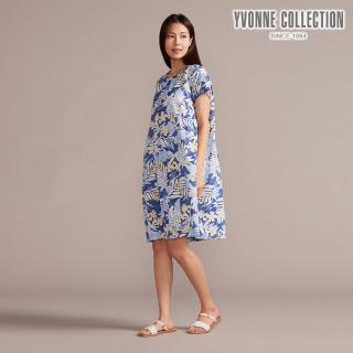 【YVONNE 以旺傢飾】棉麻暈染印花短袖洋裝-海島藍