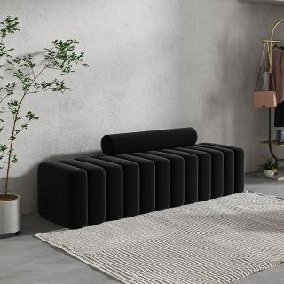 【格格巫傢俱】絨布+圓柱抱枕 140*45*45cm(長條沙發 歐式布藝沙發 床尾凳 北歐沙發 沙發 預購15天)