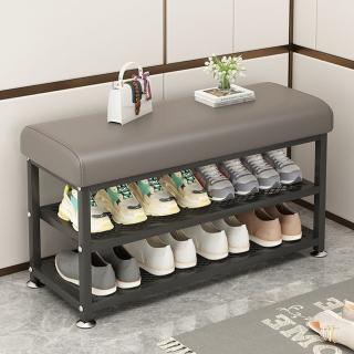 【樂多家居】120*32*50CM 鞋架 換鞋凳 板凳 鞋架 軟墊凳 便捷換鞋凳(雙層置物 鐵藝框架支撐)