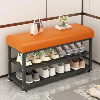 【樂多家居】60*32*50CM 鞋架 換鞋凳 板凳 鞋架 軟墊凳 便捷換鞋凳(雙層置物 鐵藝框架支撐)