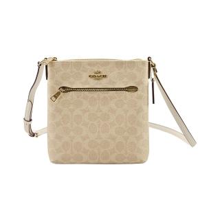【COACH】MINI ROWAN C LOGO PVC金屬馬車LOGO方扁斜揹包(沙黃色白堊邊/小款)