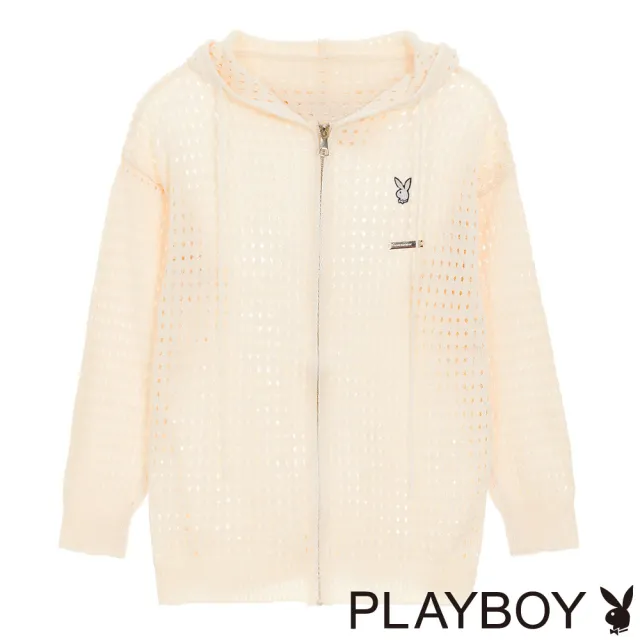 【PLAYBOY】設計感慵懶毛衣連帽外套(杏色)