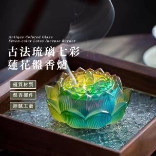 古法琉璃七彩蓮花盤香爐(開運 香插 香座 香盤 薰香爐 檀香爐 沉香爐 線香 塔香 冥想)