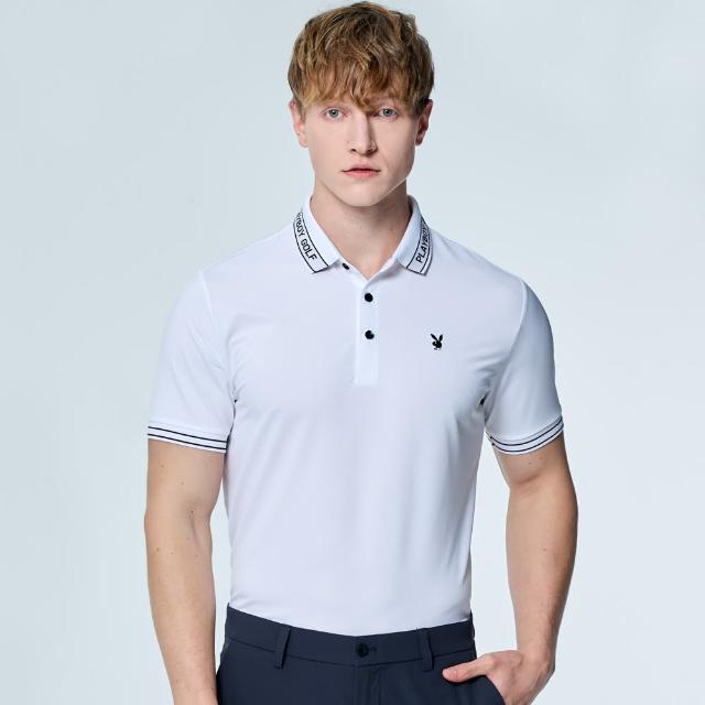 【PLAYBOY GOLF】男款吸濕排汗抗UV短袖POLO衫-白(高爾夫球衫/AA25107-87)