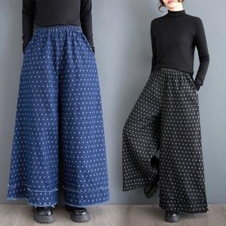 【巴黎精品】現貨+預購 牛仔褲休閒長褲(點點印花高腰寬管女褲子2色a1jc41)