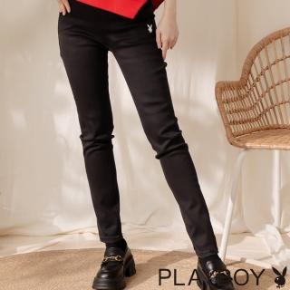 【PLAYBOY】鬆緊腰修身牛仔長褲(黑色)