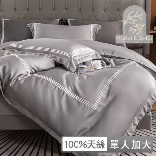 【DeKo岱珂】頂級60支100%萊賽爾天絲兩用被床包組 素色刺繡系列 獨家升級款(冰川灰 單人加大) 涼被/冷