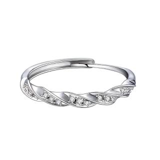 【Umi】曲線之美莫比烏斯排鑽開口式設計戒指 優雅扭紋造型飾品(銀色)