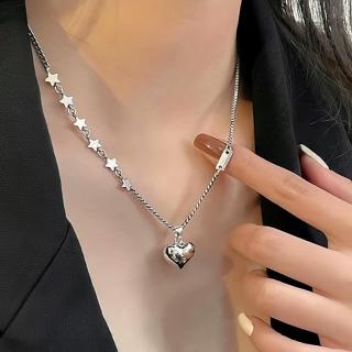 【KT DADA】925純銀項鍊 韓版鎖骨鏈 愛心項鍊 女生項鍊 韓國項鍊 不規則珍珠項鍊 小女生禮物