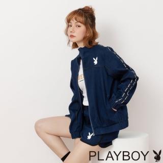 【PLAYBOY】下擺縮口休閒牛仔外套(藍色)