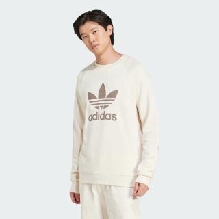 【adidas 愛迪達】長袖上衣 男 大學T 三葉草 TREFOIL CREW 米白 JN7007
