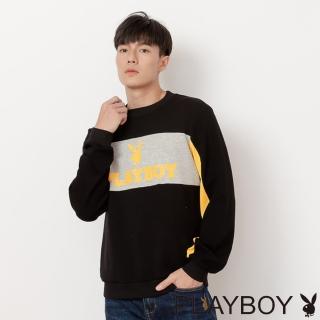 【PLAYBOY】撞色拼接黃圓領上衣(黑色)