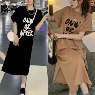 【buyer 白鵝】休閒now英文字百搭長版洋裝(咖啡/黑色)