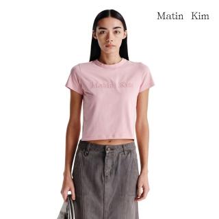 【MATIN KIM】官方旗艦 MATIN反向布貼LOGO短版上衣(粉紅)