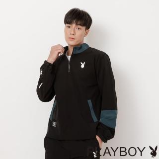 【PLAYBOY】防風拼接休閒立領上衣(黑色)