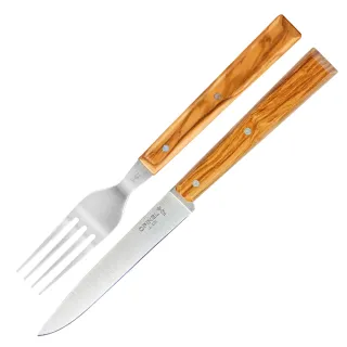 【OPINEL】4件組不銹鋼餐刀&叉子/橄欖木木柄(#OPI_003209)