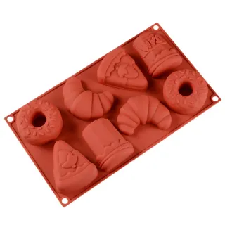 【甜MI咪】8連造型甜甜圈矽膠模具(烘焙模具 DIY手作 易脫模 烤盤 蛋糕模 牛角麵包 烤箱 製冰盒 巧克力)